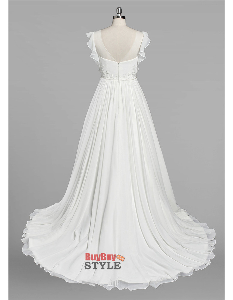 Elegantly Beaded Appliques A Line Ivory Chiffon Wedding Dresses With Flutter Sleeves Us 149 0488